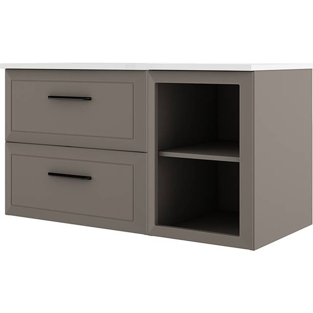 Tvättställsskåp Tandem Grå Matt 60+40 cm med Handfat Vit Blank