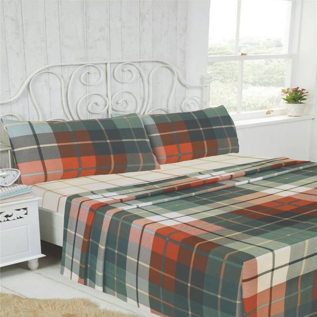 (Double, Orange) Brushed Cotton Sheet Set Flannelette Fitted Sheet + Flat Sheet + Pillowcase(s)