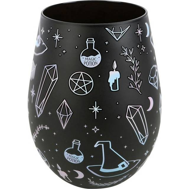 Something Different Crystal Witch Print Stemless Wine Glass - Black/blue - one size