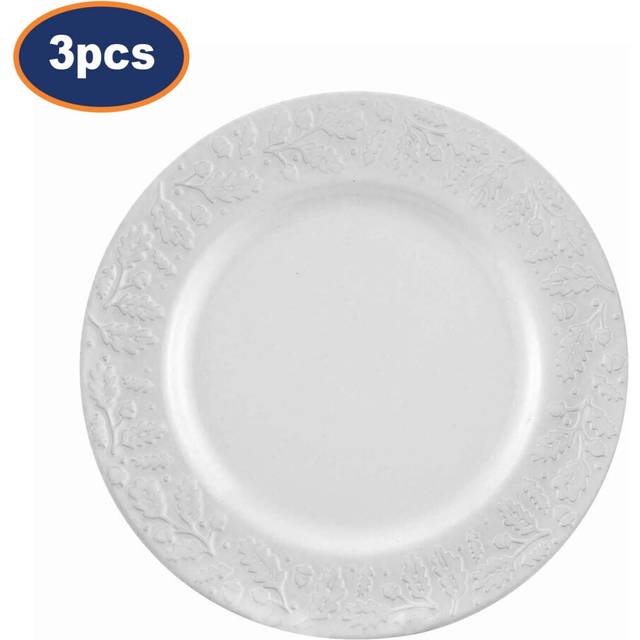 Stoneware Dinner Plate Cream Glaze Acorn Crockery 27cm Dining Serving Dish 3pcs