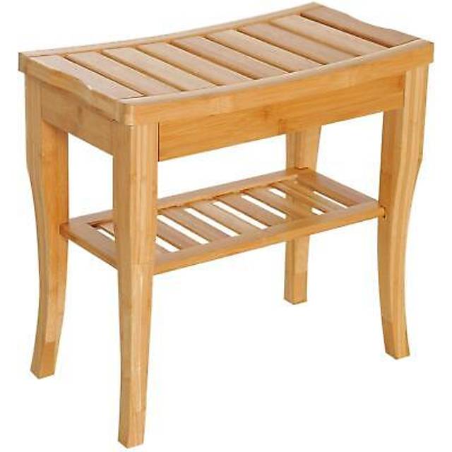 HOMCOM 45 cm 2-Tier Slatted Shower Bench Storage Seat w/ 4 Legs Safe Bathroom