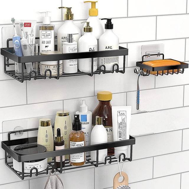 Corner Shower Caddy, 3-Pack Adhesive Shower Shelf with Soap Holder, Rustproof Bathroom Shower Organizer, No Drilling Wall Mounted Shower Rack for