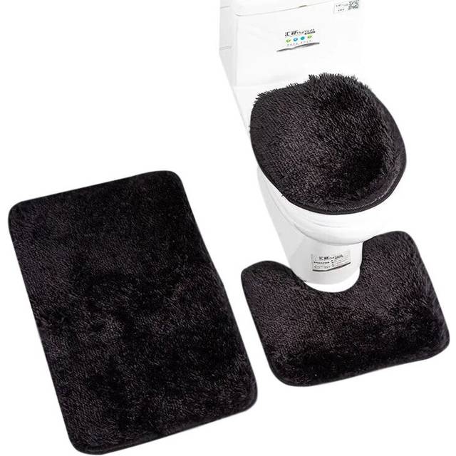 Bath Mat Set Black Bathroom Silk Tie Dye Non Slip Rug Toilet Lid Cover Bath Mats Rugs & Toilet Covers