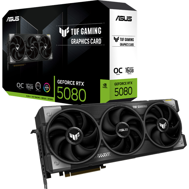 ASUS TUF Gaming GeForce RTX 5080 OC Edition 16 GB GDDR7 spelgrafikkort (Nvidia GeForce RTX5080, 3,6-plats-design, PCIe 5.0, 2X HDMI 2.1b, 3X DisplayPort 2.1a, TUF-RTX5080-O16G-GAMING)