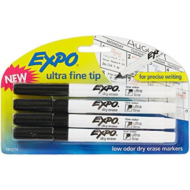 EXPO 1871774 Low-Odor Dry Erase Markers, Ultra Fine Tip, Black, 4 Count, Pack of 1