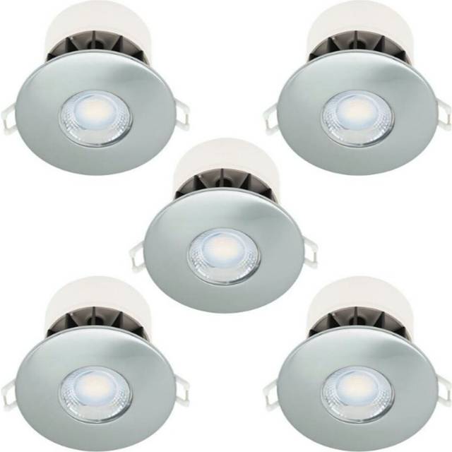 Set of 5 Fire Rated LED Bathroom Downlights - Brushed Steel IP65 Recessed Downlights