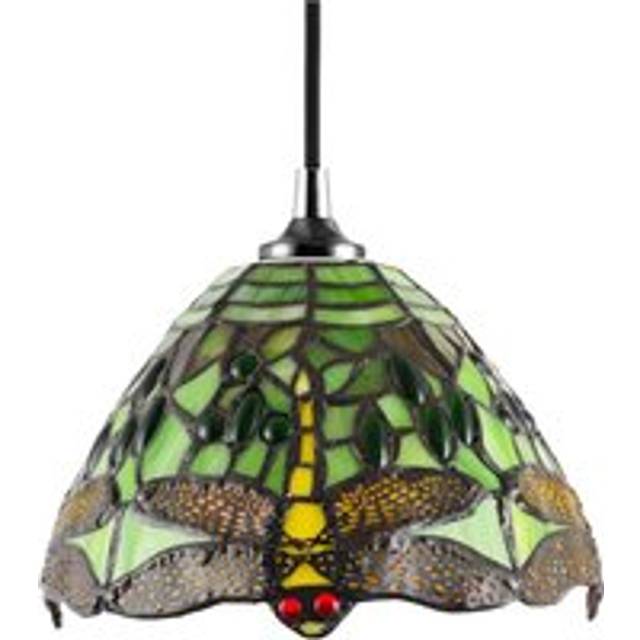 Dragonfly Themed Stained Glass Tiffany Pendant Lighting Shade with Beads - Green - One Size