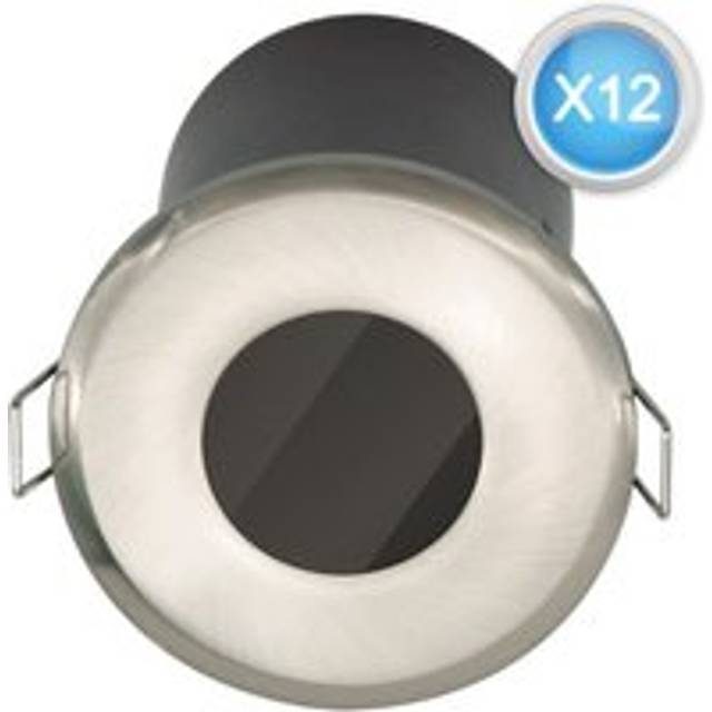 Set of 12 Fire Rated Bathroom Downlights - Brushed Steel IP65 Recessed Downlight