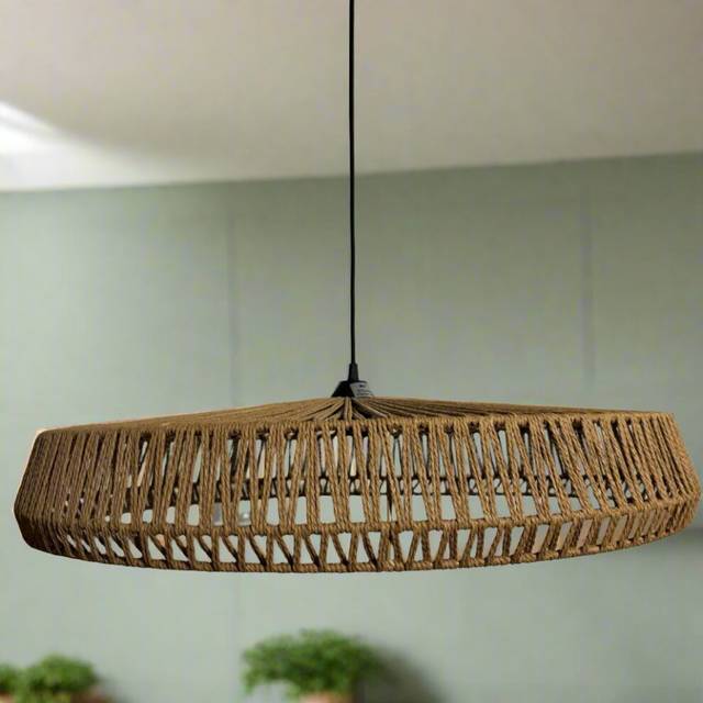 Extra Large 70cm Natural String Woven Round Easy Fit Lampshade - One Size