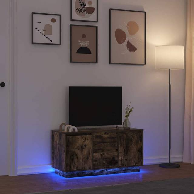 vidaXL TV Cabinet with LED Lights Smoked Oak 100x41x50 cm - Brown