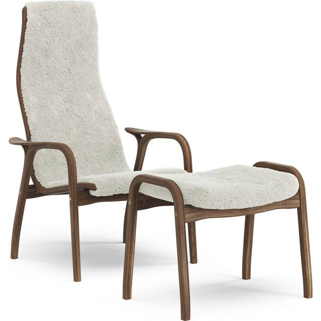 Swedese - Lamino Fåtölj Med Fotpall Naturlackerad / Fårskinn - Off-White