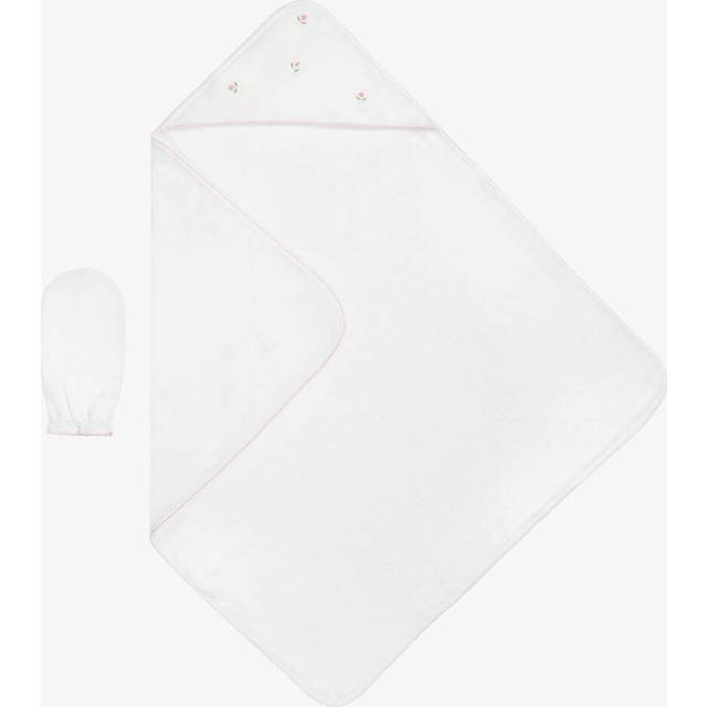 Kissy Kissy Girls White Cotton Roses Hooded Towel & Mitt Set