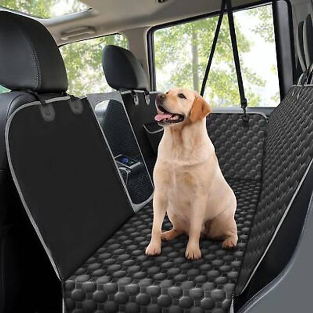 Taygeer Dog Car Seat Cover, Dog Car Hammock With Mesh Window And Side Flaps, Washable Waterproof Non Slip Pet SUV Rear Seat Protector Cover For Travel, Black