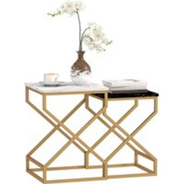 HOMCOM Nest Of Tables - Coffee Table Set with Steel Frame Black/White | TJ Hughes Black