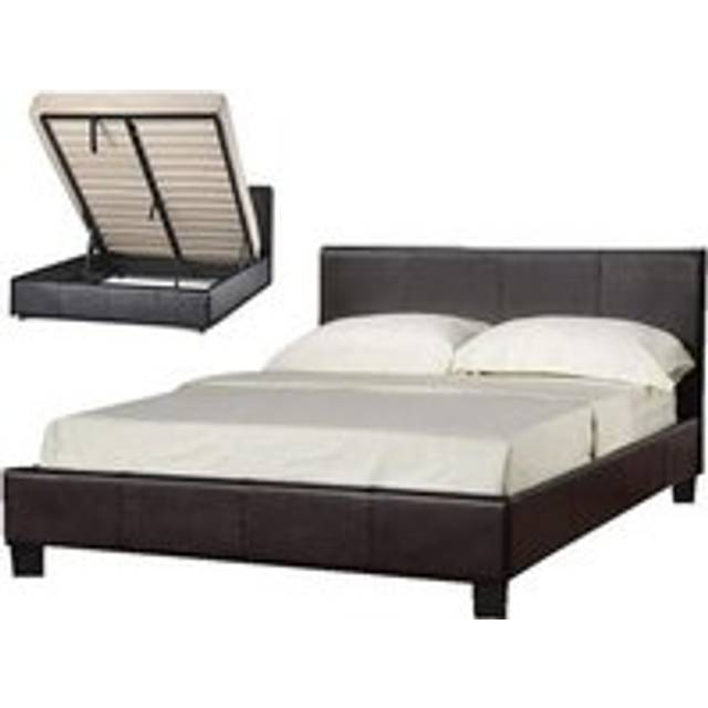 Faux Leather Storage Ottoman Bedframe - Dark Brown - Double