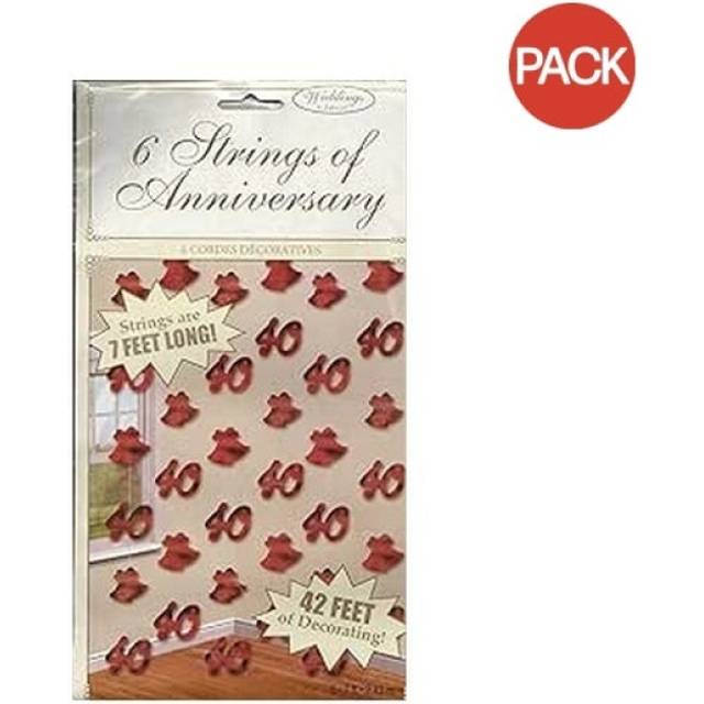 40th Anniversary Hanging Decoration (Pack of 6) - Red - One Size