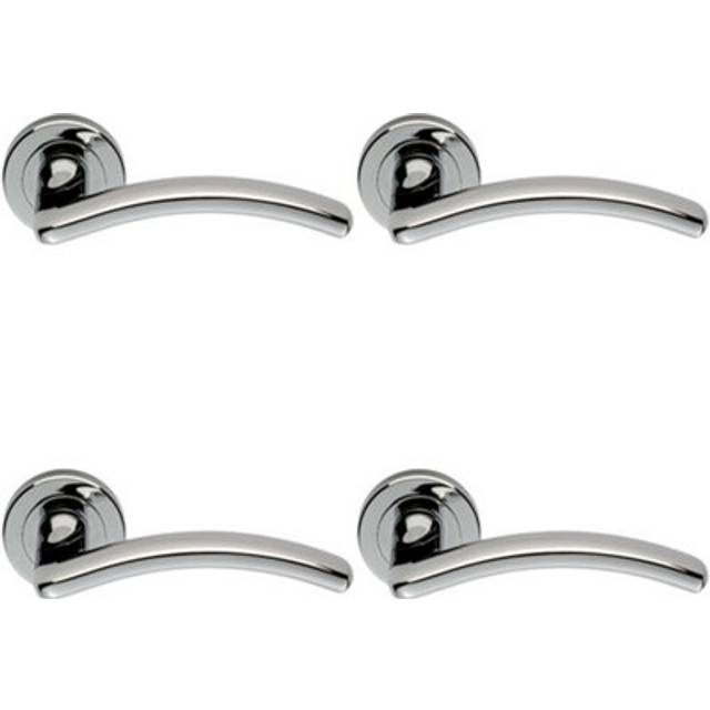 4x PAIR Oval Shape Arched Bar Lever on Round Rose Concealed Fix Polished Chrome