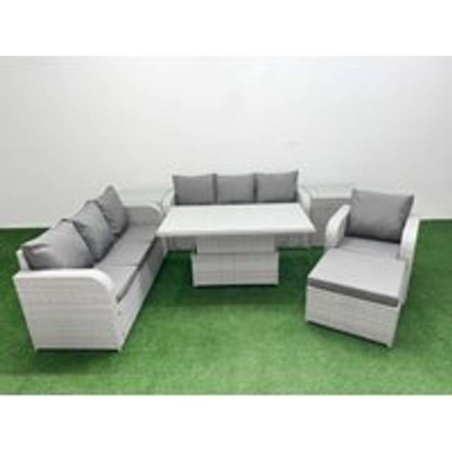 Modern PE Rattan 8-Seater Reclining Garden Dining Set with Lifting Table | Wowcher - Grey