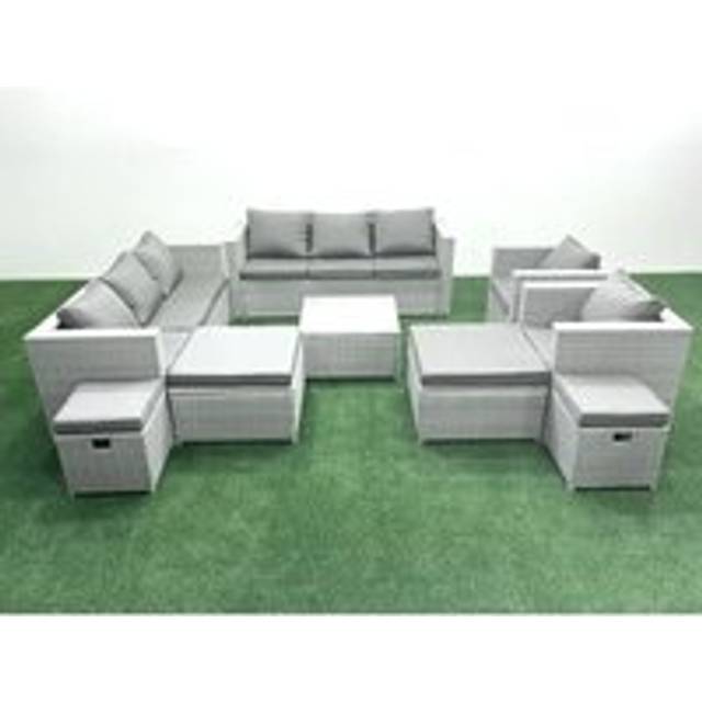 Fimous - Garden Outdoor Furniture Set 12 Seater Rattan Sofa Set with 4 Footstools Light Grey Mixed