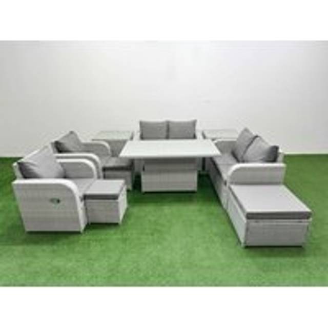 Rattan Reclining Dining Set With Adjustable Table & 9-Person Seating | Wowcher - Grey