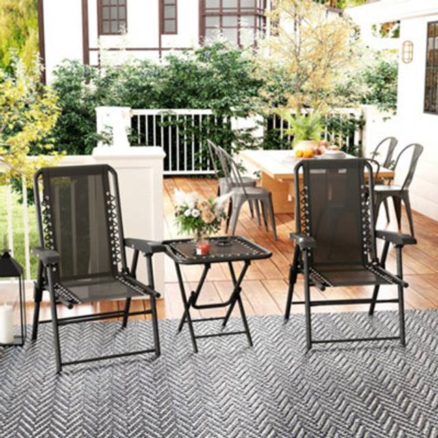 Outsunny 3 Pieces Folding Garden Bistro Set with Cup Holders, Black, Black