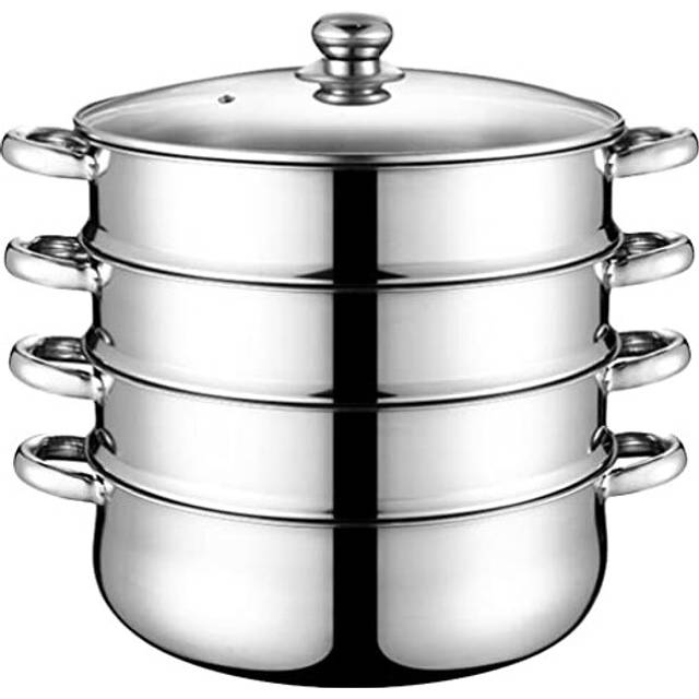 1Set 4-Tier Stainless Steel Steamer, 4-Layer Steaming Cookware Food Steamer Pot with Lid, 28cm Steamer Stack and Steam Pot Set Work with Gas, Electric