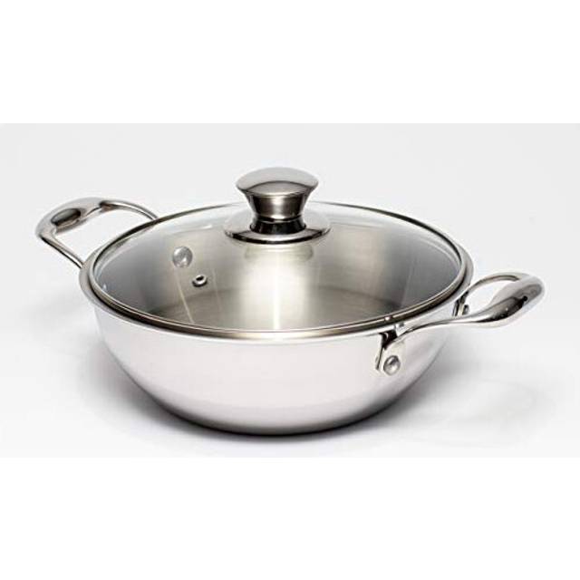 Zinel 5036 Tri-Ply Wok with Glass Lid, 4.3L-26cm, Stainless Steel