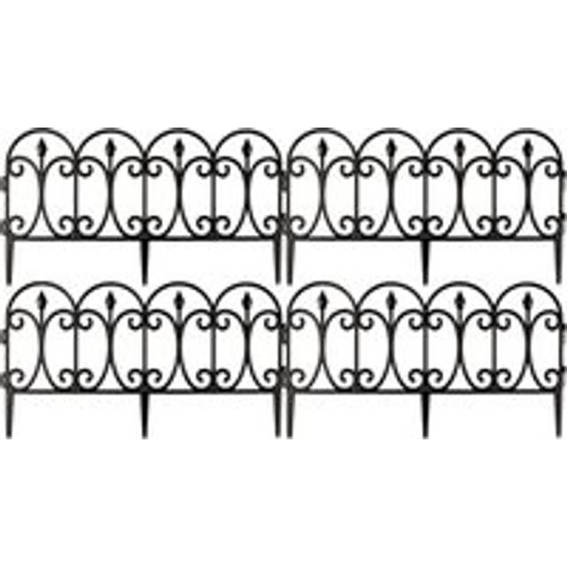 4 x Wrought Iron Effect Garden Edge Panels - Weather Resistant Interlocking Plastic Edging Strips - Each H33 x W60cm, Total 2.4m - Black - One Size