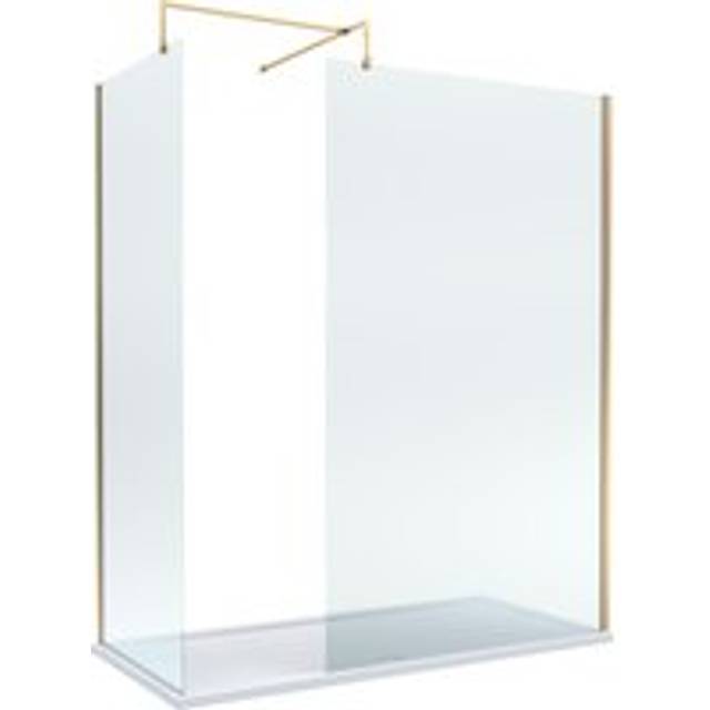 8mm Glass Walk In Wetroom Screens with Brushed Brass Profile and White Shower Tray - 1700 x 800mm