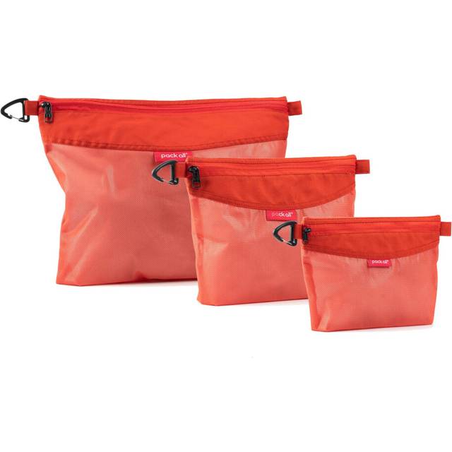 pack all 3 Pcs Water-resistant Material Zipper Pouch Set, Mesh Zipper Bags for Storage, Travel, Office (Orange)