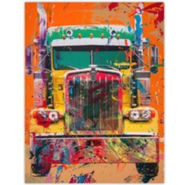 Colourful Truck Lorry Front Hippy Trippy Trucker Wall Art Print - Orange - W12 inch x H16 inch