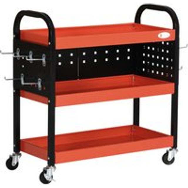 DURHAND 3 Tier Shelf Tool Cart Storage Trolley Wheel Cart for Garage Workshop Warehouse DIY Tool with 10 Hooks 100 kg