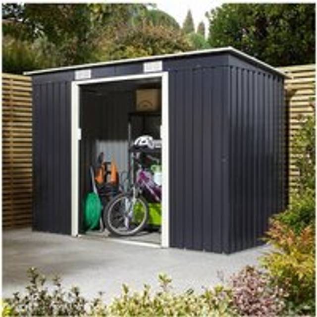 Rowlinson Garden Products 8x4 Rowlinson Trentvale Pent Metal Shed in Dark Grey - 8 x 4 Rowlinson Trentvale Pent Metal Shed In Dark Grey with Foundation Kit and Assembly