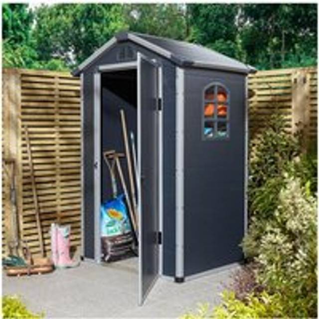 Rowlinson Airevale 4X3 Plastic Apex Shed Dark Grey With Foundation Kit & Assembly, Grey
