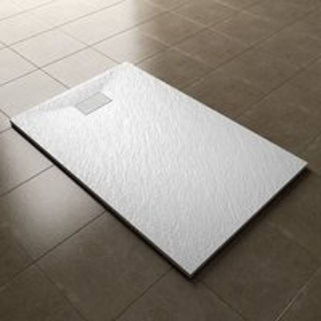 1400x900mm Slip-Resistance Shower Tray White Slate Effect Square Shower Enclosure Base with Waste Trap and Stainless Steel Drain Cover a - Elegant
