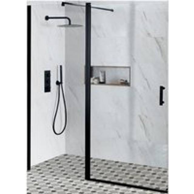 Milano - Nero - Black Single Hinged Frameless Shower Door - 1100mm