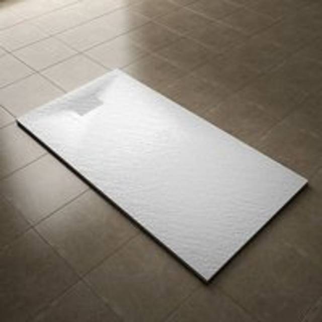 Elegant - 1700x900mm Slip-Resistance Shower Tray White Slate Effect Square Shower Enclosure Base with Waste Trap and Stainless Steel Drain Cover a