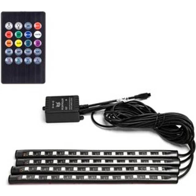 LED-strip för bil - Musikstyrning, 4x0,225m, USB-driven, 20-knapps fjärrkontroll