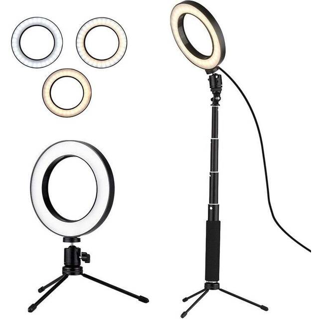 Camera Tripods Gimbals Selfie Sticks Light 8 Inch Desktop Mini Led Video Ring Lamp Dimmable 3 Lighting Modes Usb Powered With Telescopic Stand For Net