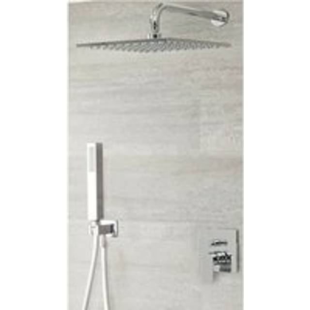 Hunston - Modern Chrome Manual Diverter Mixer Shower Valve with 300mm Square Rainfall Shower Head and Hand Shower Handset - Milano
