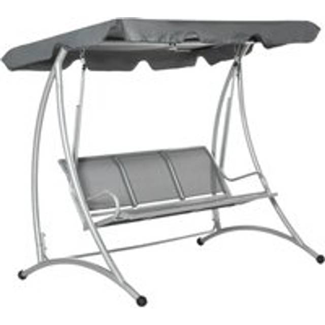 Three Person Steel Outdoor Porch Swing Chair Bench w/ Canopy Cover Grey