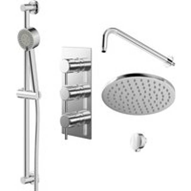 Wholesale Domestic Circo Polished Triple Thermostatic Valve Mixer Shower with Round Fixed Head and Square Handset Outlet Holder | Chrome | Metal | 120mm x 265mm x 138.8mm