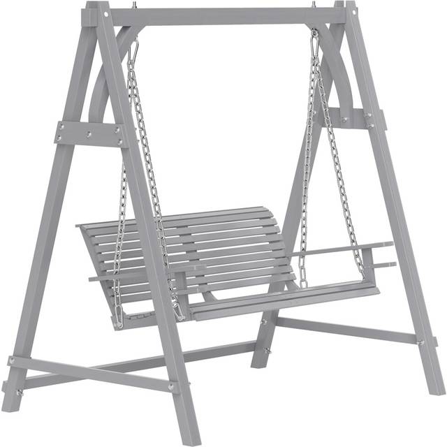 Outsunny 2 Seater Wooden Garden Swing Seat Hammock Bench Lounger, Grey, Grey