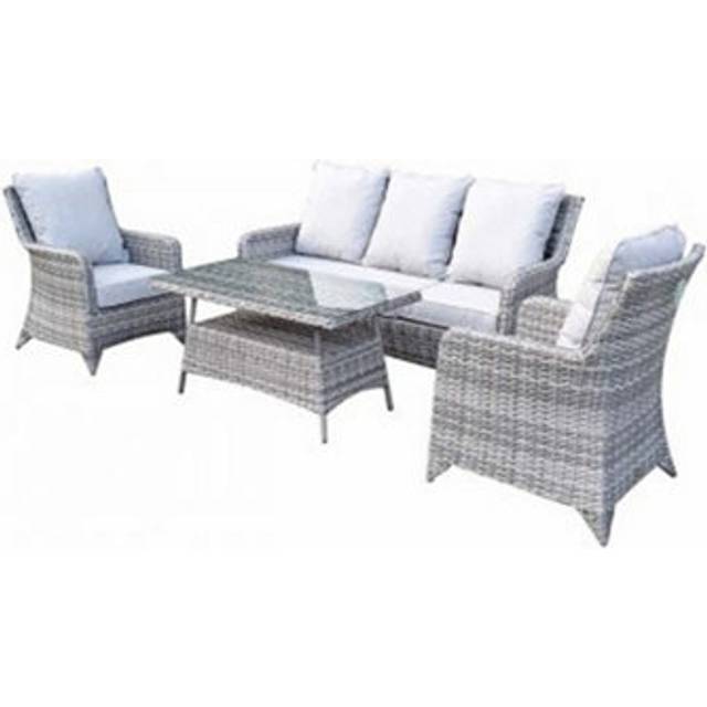 Sarah Wicker 5 Seater Sofa Arm Chair Coffee Table Set Grey - Signature Weave