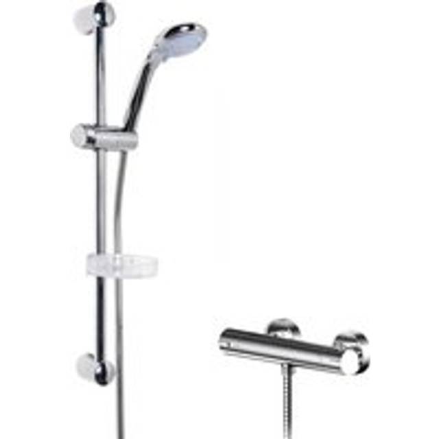 Current Round Thermostatic Bar Valve and Brass Multi Function Handset Slider Rail Kit Shower Bundle - Chrome - Balterley