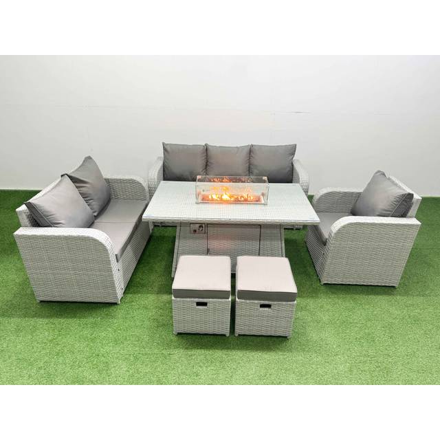 Loveseat Sofa With Reclining Chair, 3 Seater Sofa & Firepit Dining Table | Wowcher - Grey