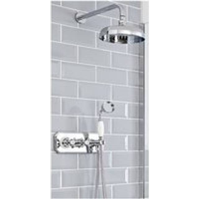 Elizabeth - Traditional 2 Outlet Twin Diverter Thermostatic Mixer Shower Valve with 200mm Round Rainfall Shower Head and Hand Shower Handset - Chrome