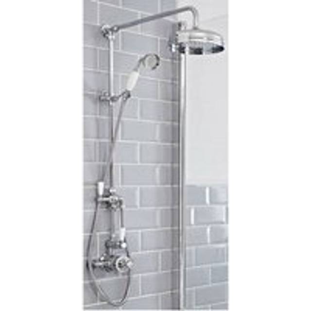 Elizabeth - Traditional Grand Rigid Riser with 2 Outlet Twin Exposed Thermostatic Mixer Shower Valve&44 Round Rainfall Shower Head and Hand Shower