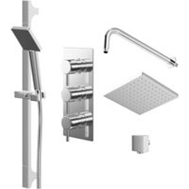 Wholesale Domestic Circo Polished Triple Thermostatic Valve Mixer Shower with Square Fixed Head and Severn Shower Slide Rail Kit | Chrome | Metal | 120mm x 265mm x 138.8mm
