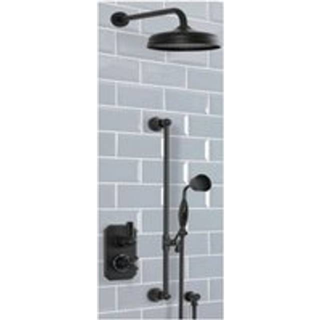 Elizabeth - Traditional 2 Outlet Twin Diverter Thermostatic Mixer Shower Valve with Round Rainfall Shower Head and Riser Rail Kit - Black - Milano